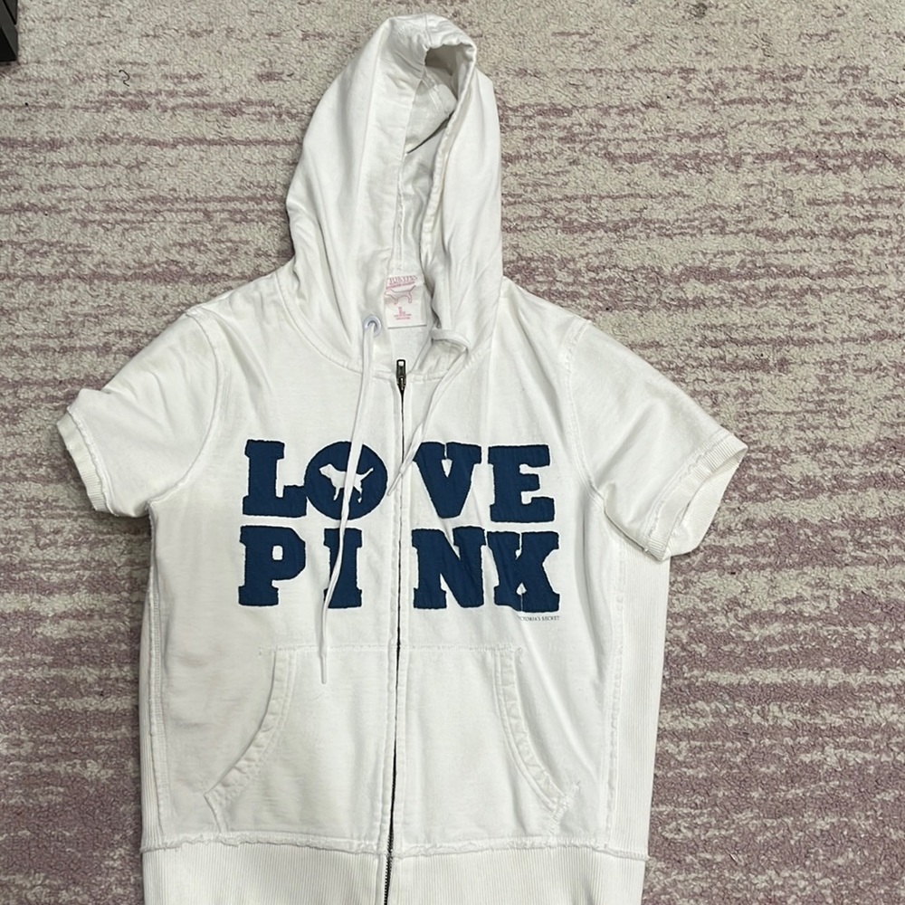 Victoias secret pink sleeveless sweatshirt woman’s large white color